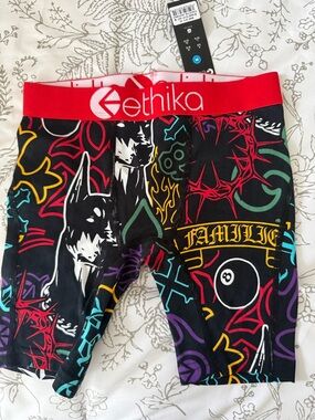 ethika Black Boxer Briefs with Red Waistband and Multicolor Graphic